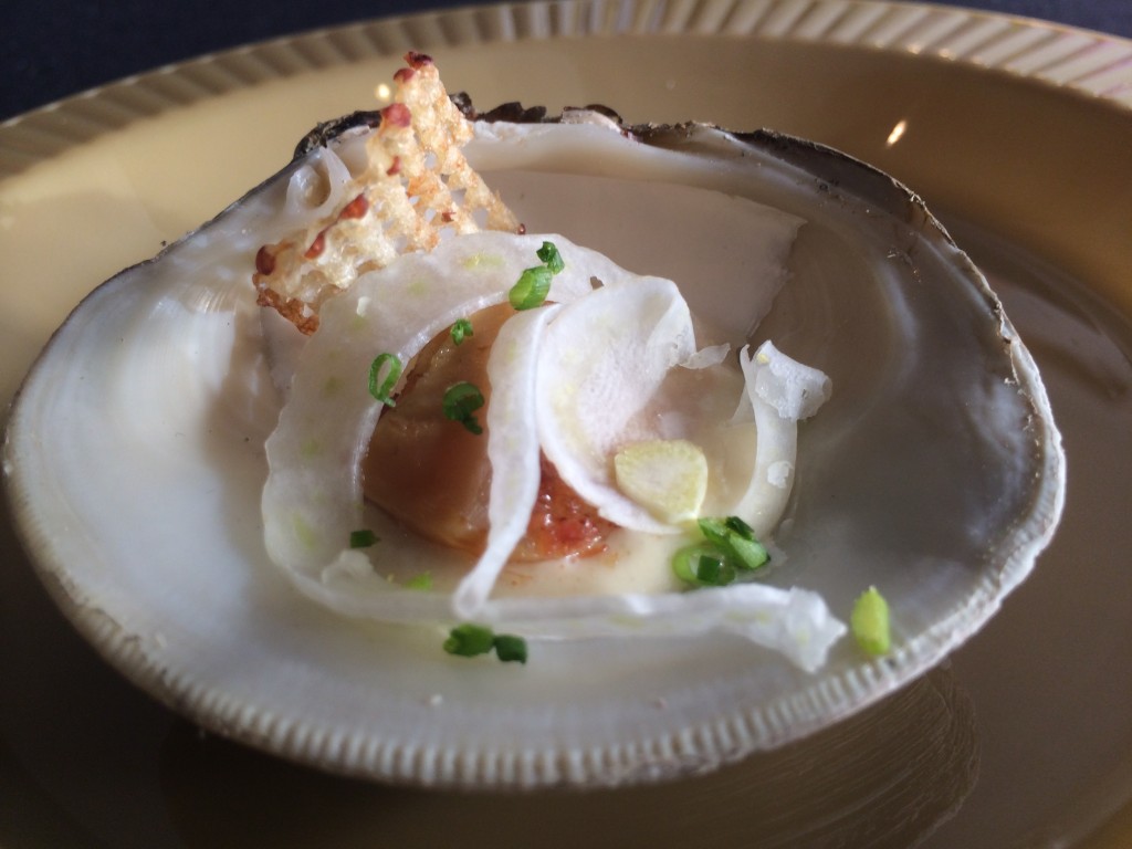 Chefs Garden - Bacon Poached Clam with Celery Cream Fennel and Potato