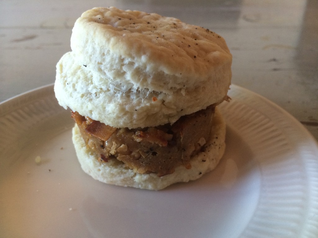 Sweet Theory - Coconut Bacon and White Bean Sausage Biscuit