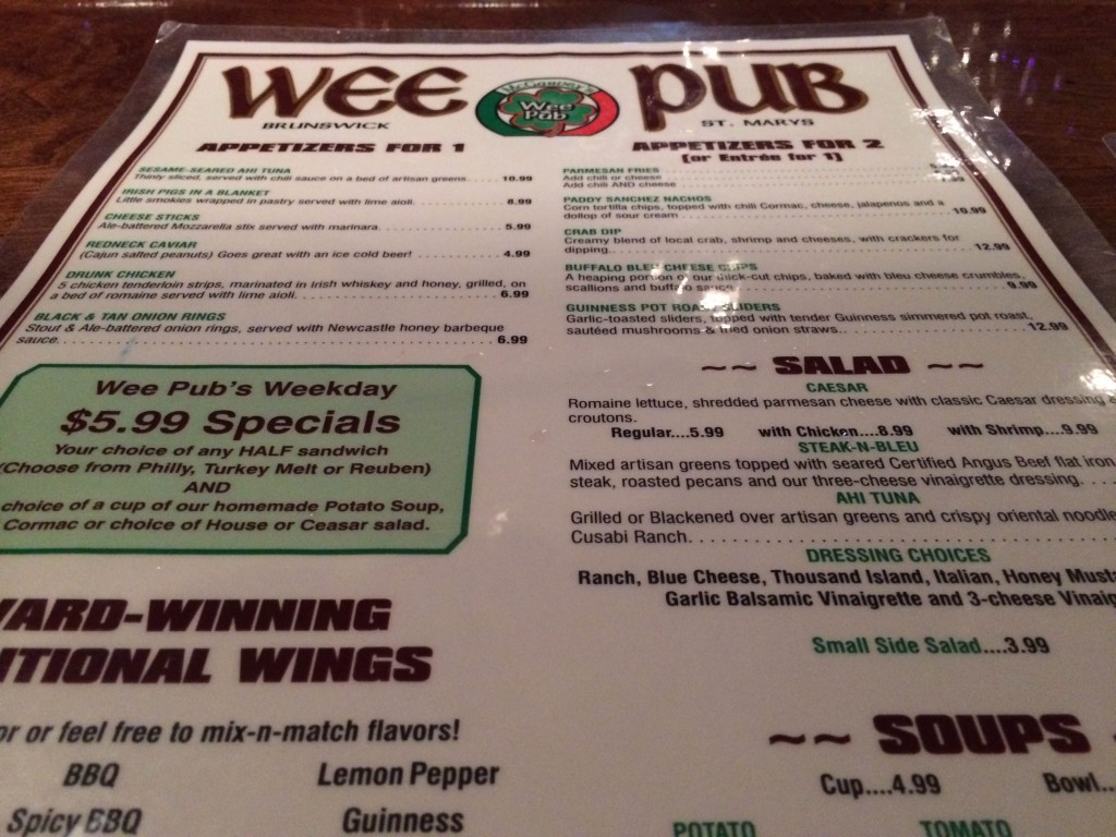 Wee Pub - Menu
