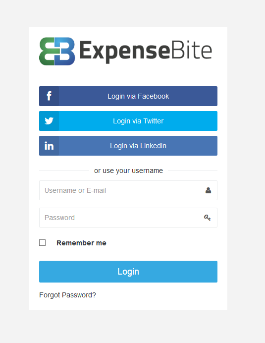 Expense Bite - Log-In Screen