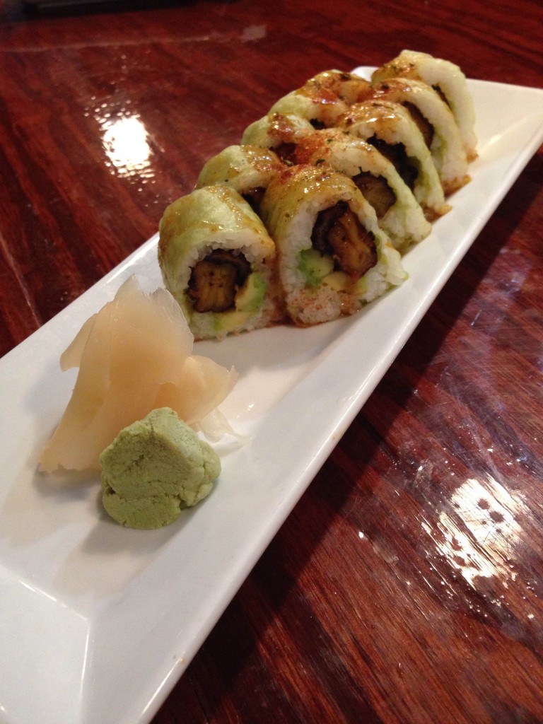 Nippers - Rasta mon avocado, fried plantain, spinach soy paper, Caribbean jerk glaze