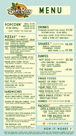 Sun-Ray Cinema - Menu