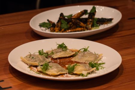 Raviolo-Braised Shortrib, Black Garlic, Lobster Demi-Glace