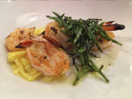 Grilled shrimp with curdled egg