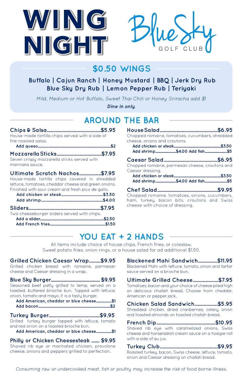 Blue Sky Bar and Grill Wing Night Menu - Jacksonville Restaurant Reviews